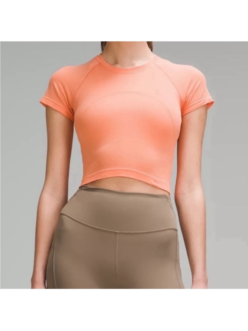 Lululemon Swiftly Tech Cropped Short Sleeve Peach Seamless Running Sz 6 NWT